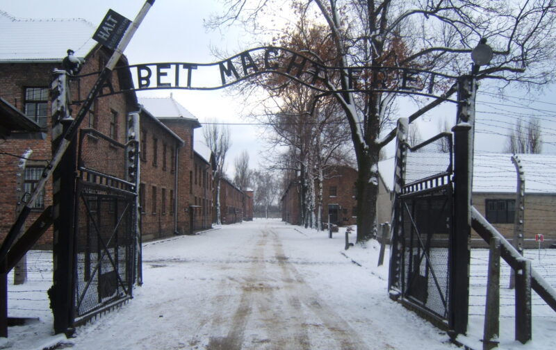 Auschwitz I entrance snow